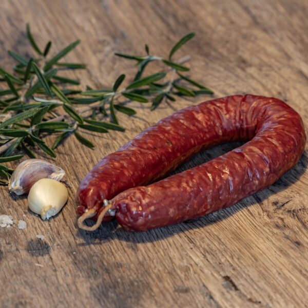 Biologische runderrookworst van Black Angus rundvlees van Woudstra’s Pleats in Friesland